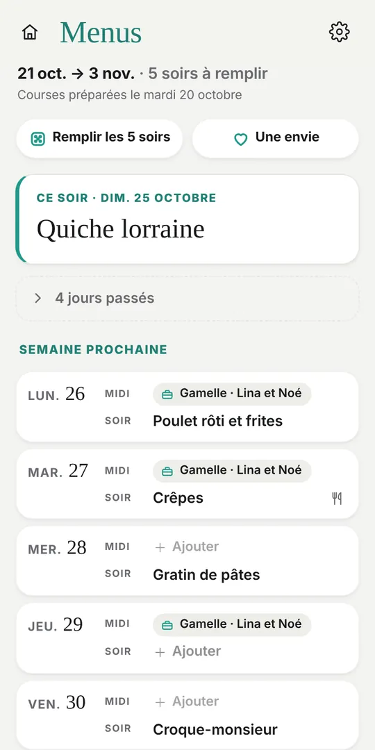 Menus de la semaine